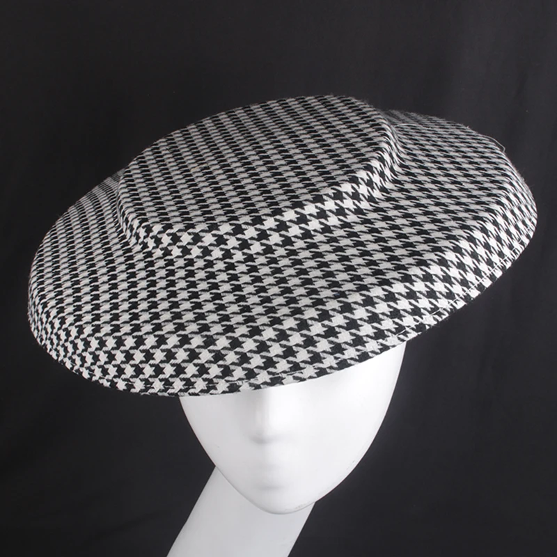 Wedding Hat DIY Craft Accessories Black Houndstooth Fascinator Hat Wide Brim Sun Hat for Women Derby Church Wedding Hat 1