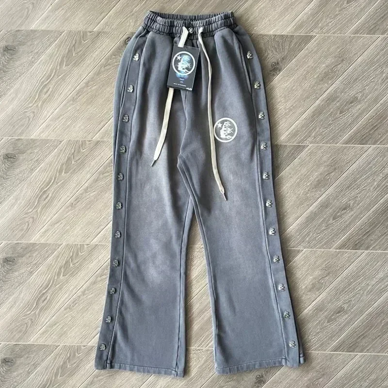 

2024ss Grey Washed Pants 1:1 Best Quality Women Jogger Drawstring Sweatpants Oversized Hell Star Mens Pants