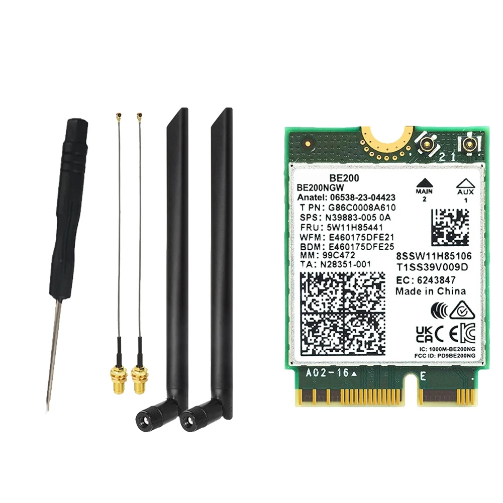 

WIFI 7 BE200 BE200NGW WiFi карта + 8 дБ антенна BT 5,4 802.11AX трехдиапазонный M.2 NGFF беспроводной сетевой адаптер для Win10/11
