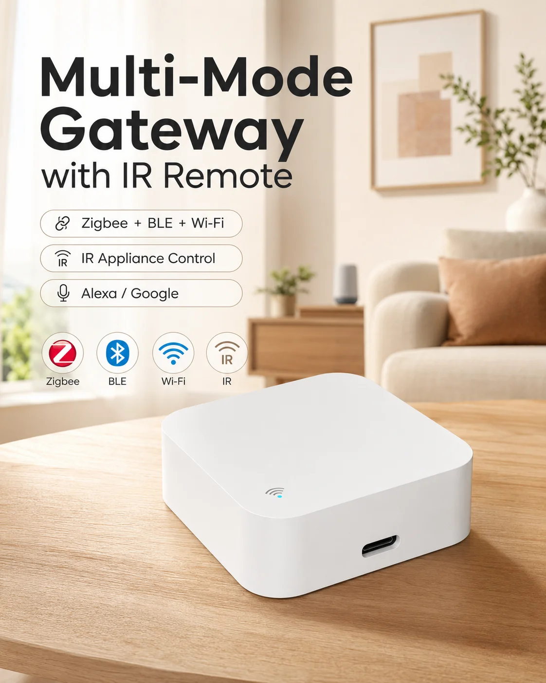Smart Home Hub Gateway with IR Remote Control, Zigbee Wi-Fi BLE Hub, Voice Control Alexa Google, Home Automation, Smart Devices
