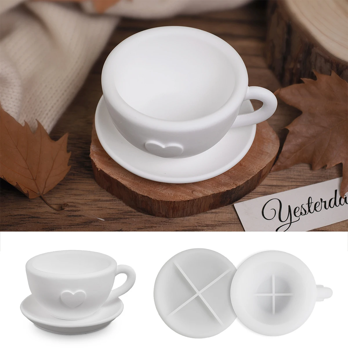 Heart Teacup Tray Silicone Mold with Handle for Resin & Plaster Crafts 2