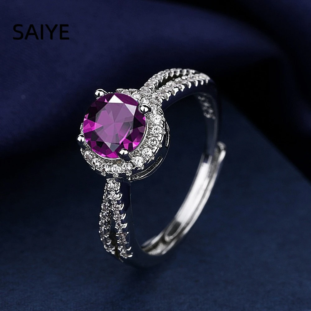 Elegant Blue Halo CZ Adjustable Sterling Silver Ring for Women - Fine Jewelry Gift