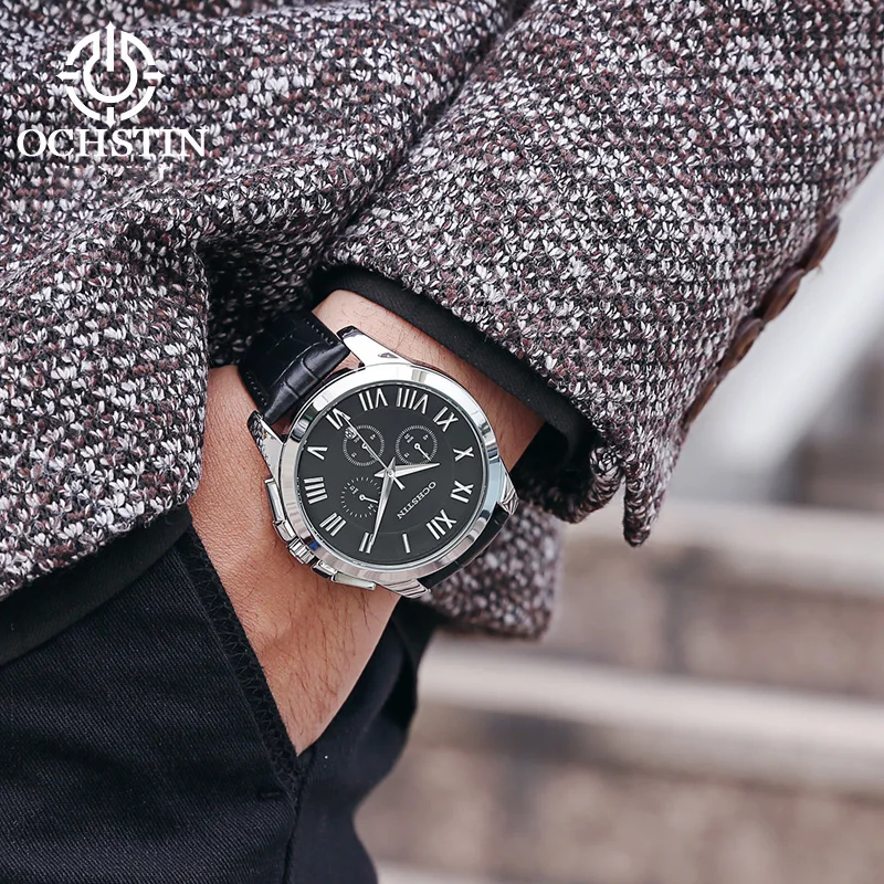 Hot OCHSTIN 2024 Simple versatile multi-function automatic quartz movement waterproof wristwatch men's quartz watches