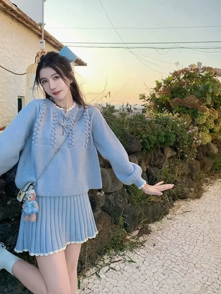 Knitted Two Piece Set Women Outfits Autumn New Chic Slimming