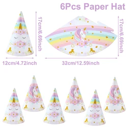 Rainbow Unicorn Birthday Party Supplies - Disposable Tableware and Decorations (6pcs paper hat 2)