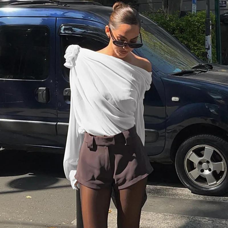 

Женские элегантные модные Клубные укороченные топы DSMTRC, прозрачный пуловер, шифоновый сетчатый пуловер с косым воротником и цветочной аппликацией, Новые Топы