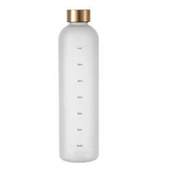 1-Liter Motivational Time-Marker Sports Water Bottle - Portable & Reusable Plastic Cup - 1.0L (White)