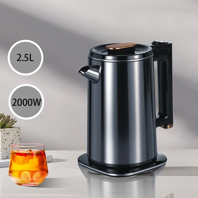 Bouilloire électrique domestique transfrontalière 2,5 l, petit appareil, bouilloire à eau bouillante rapide, acier inoxydable de grande capacité 2000 W 1