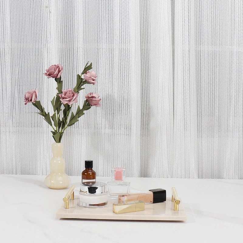 Modern Natural Marble Square Stone Metal Handle Tray Decoration Hotel Bathroom Cosmetics Jewelry Storage Tray 4