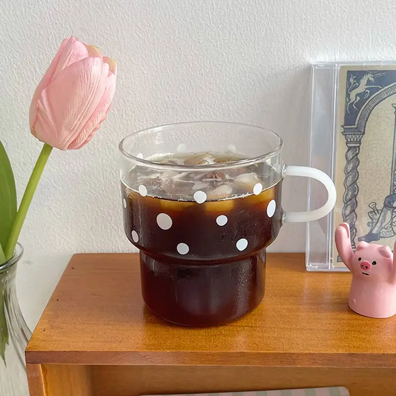 

Кружка кофейная прозрачная в горошек, термостойкая, 350 мл