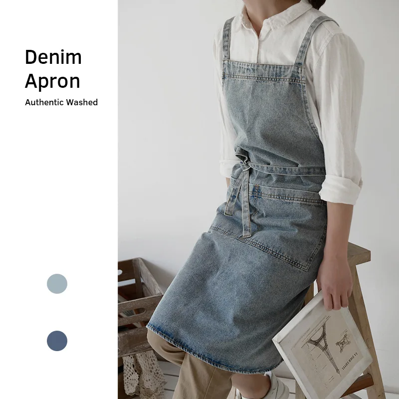 

Thickened Antifouling Denim Apron with Pockets for Men and Women for Kitchen Cooking Gardening Painting Chef Uniform