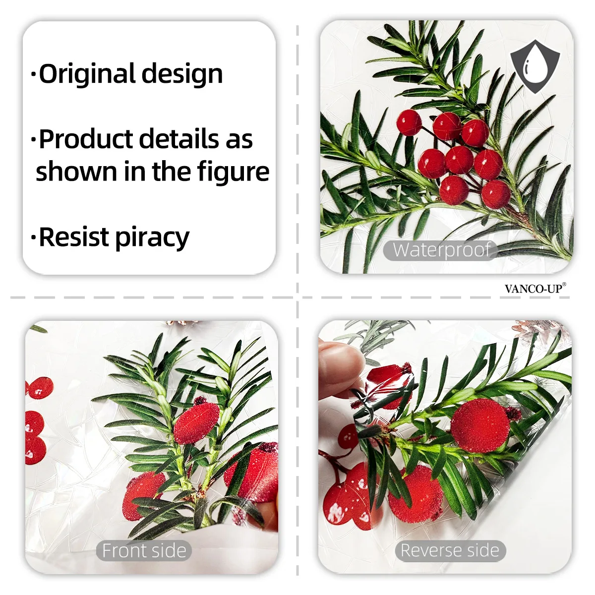 45x100cm Christmas Red Berry Pine Cone Sun Catcher Window Sticker Iridescent Static Cling Film for Holiday Glass Decoration