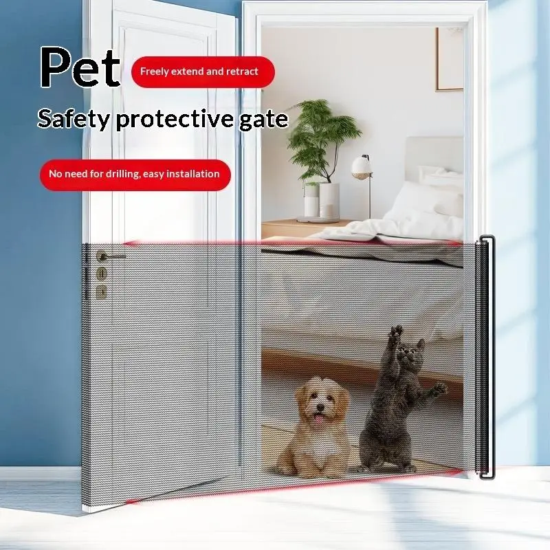 ~Retractable Pet Gate Dog Baby Retractable Gate No-Drill Childproof Net Fence Cat Baffle For Indoor Pet Dog Barrier Fences