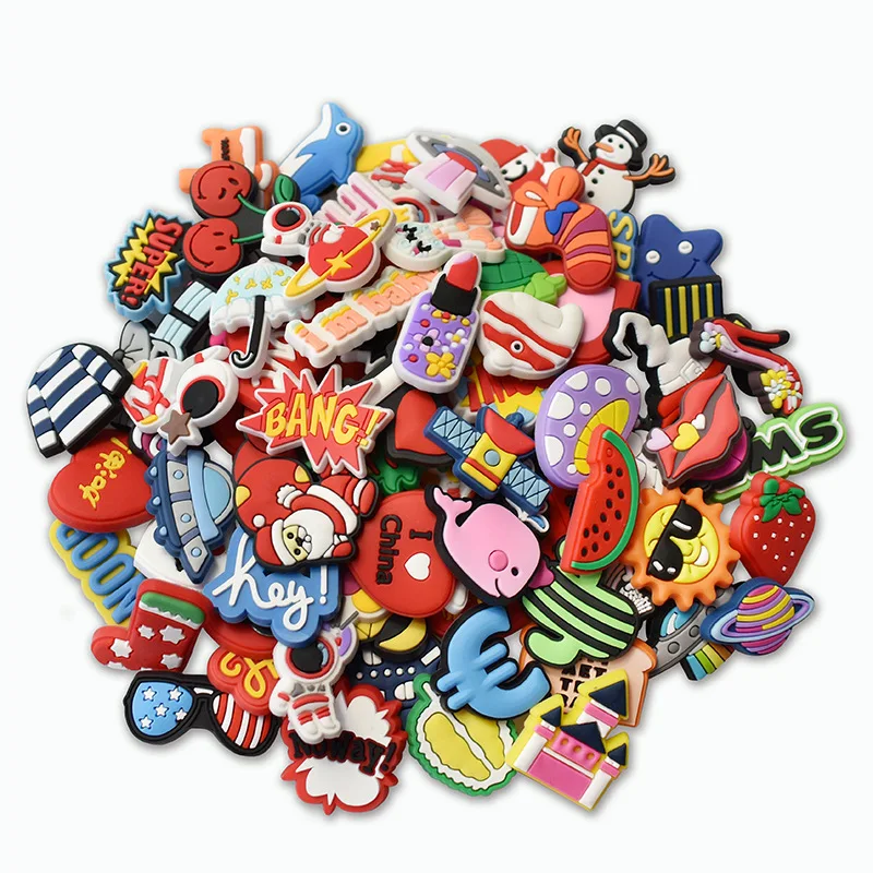 Random PVC Shoe Charms for Crocs Accessories Badge Women Sandals Buckle Kids Pins Men Decoration Jeans X-mas Gift Wholesale
