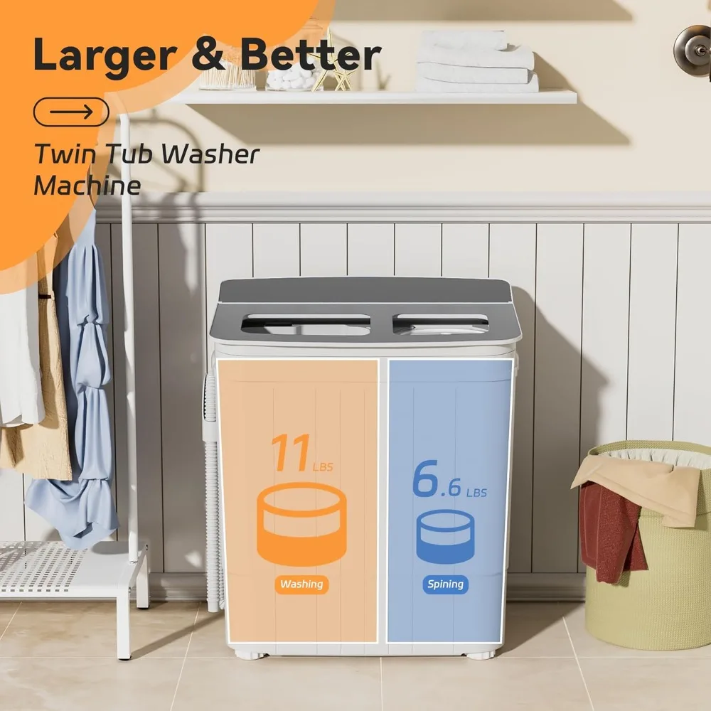 Portable Washing Machine 17.6 Lbs Compact Twin Tub Washer with Spin Cycle Washer and Dryer Combo 4