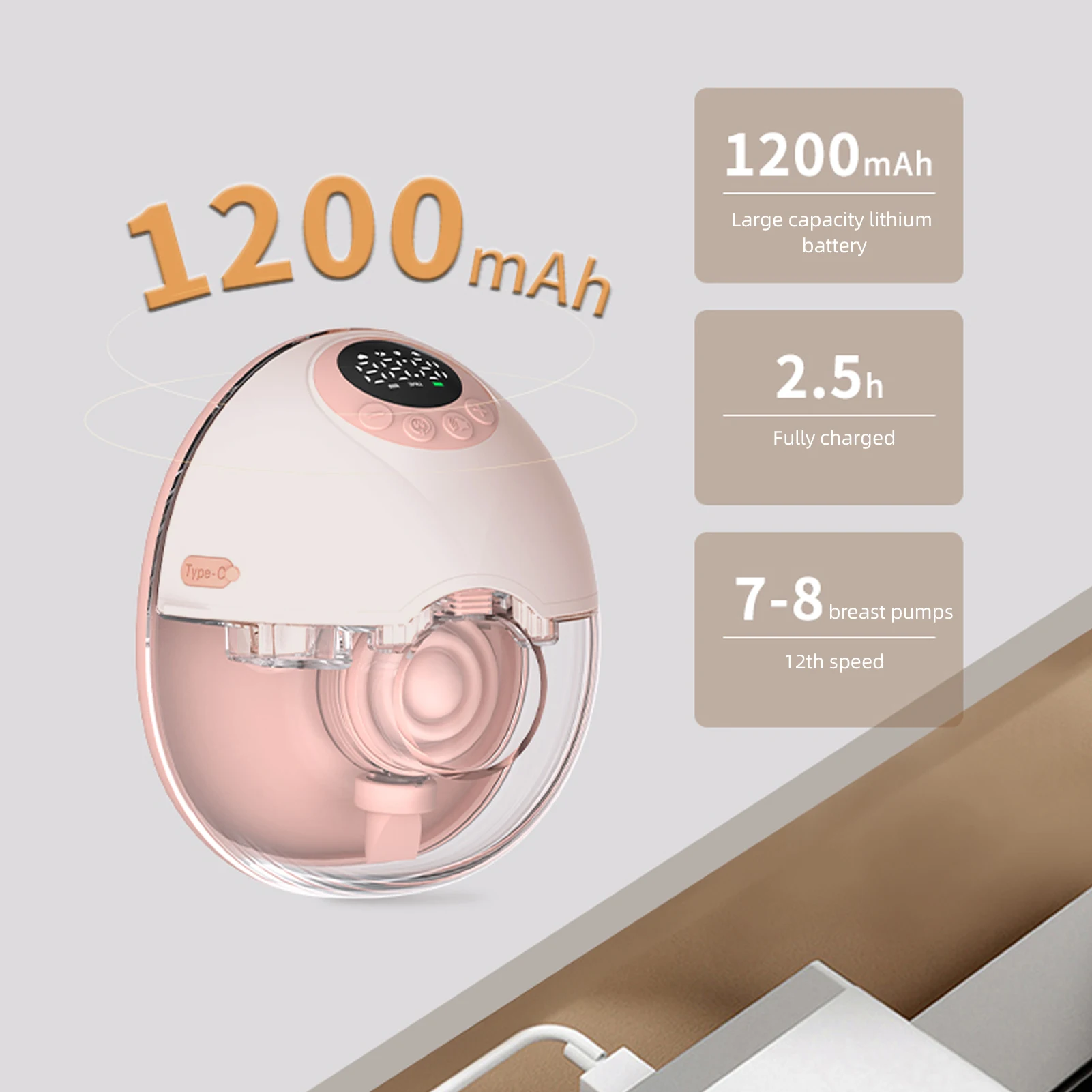 Wearable Electric Breast Pump Hands Free 4 Modes 12 Suction Level 160ml Collector
