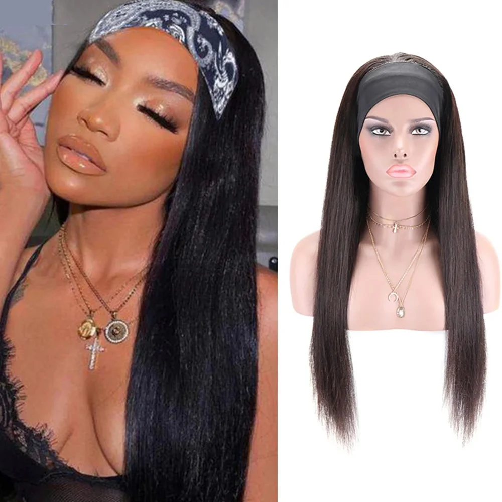 

Fancy Hair Straight Headband Wig Human Hair Wigs for African American Women 26 Inches Glueless Headband Wig Beginner Friendly