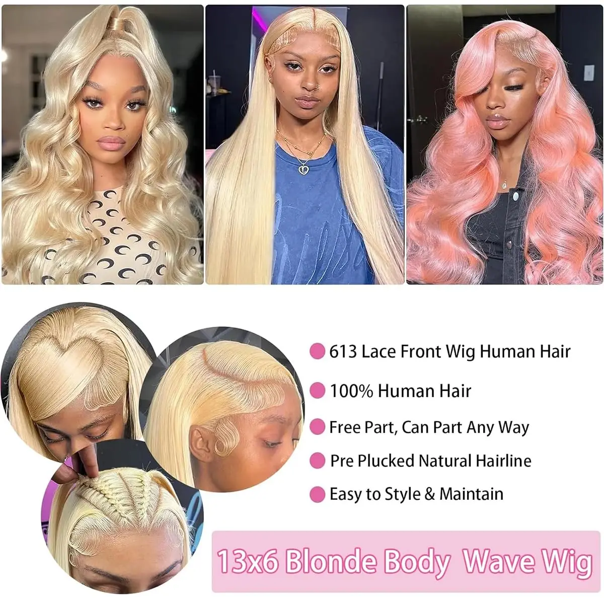 613 Lace Front Wig Human Hair 13x6 Transparent 200% Density Blonde Lace Front Wigs Human Hair Pre Plucked for Women 22 Inch