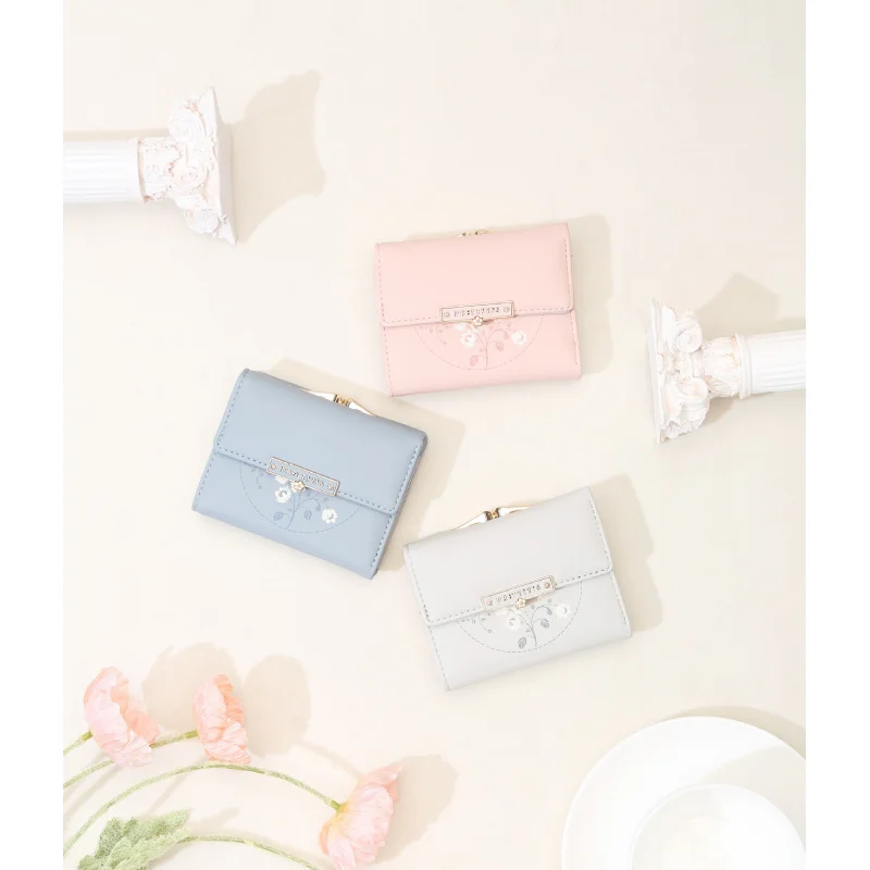 Women's Short PU Printed Buckle Student Coin Change Purse Ins ID Card Holder