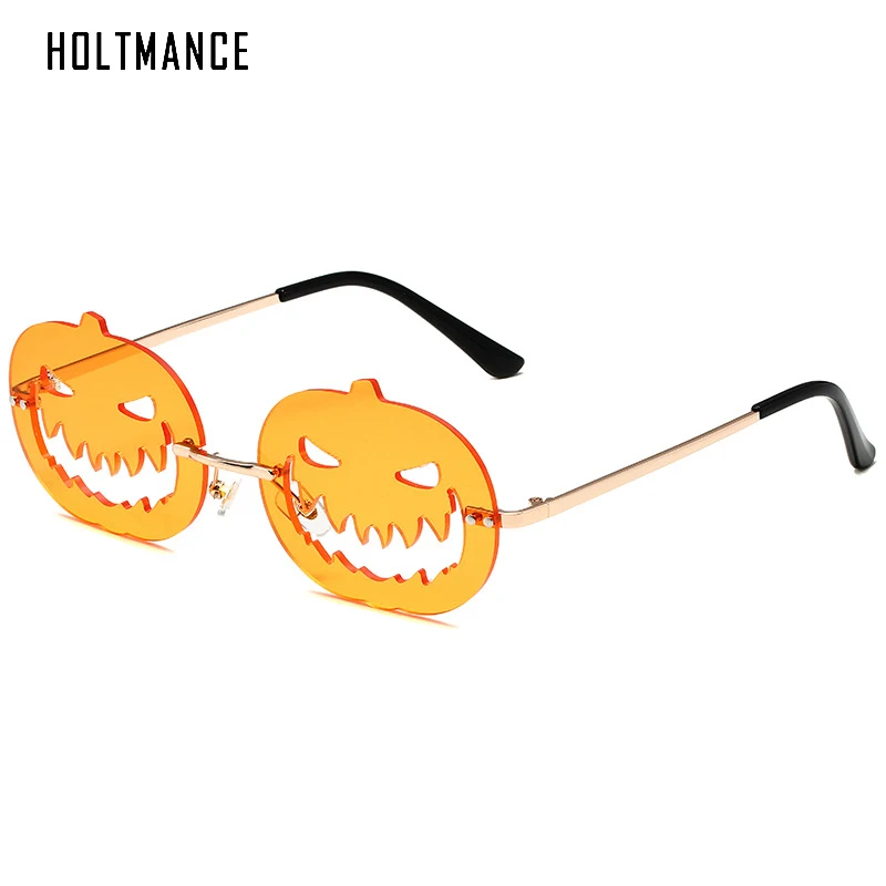 

HOLTMANCE Happy Halloween Pumpkin Irregular Sunglasses Personality Rimless Funny Glasses Prom Party Festival Limited Sunglass