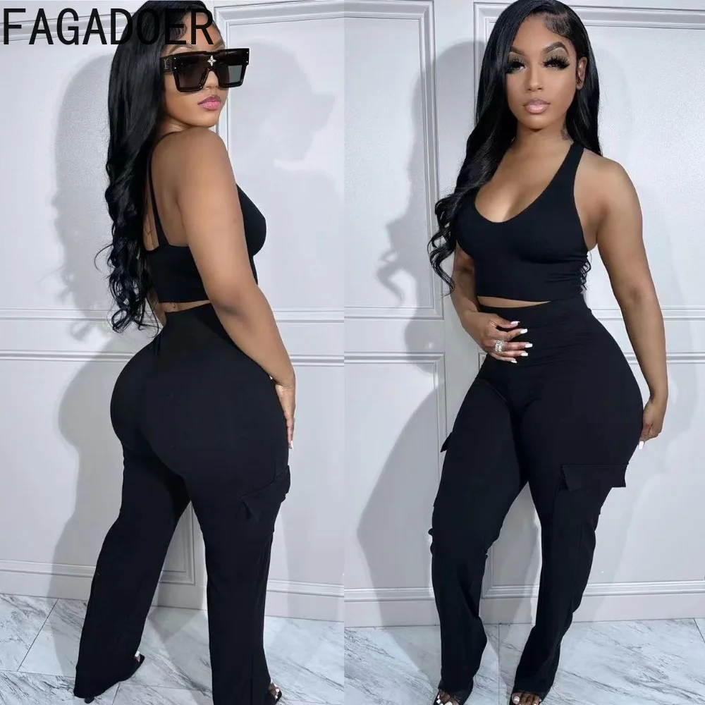 FAGADOER Autumn Winter Casual Skinny Pants Women High Waisted Solid Color Pocket Trousers Female Slim Matching Bottoms Clothing