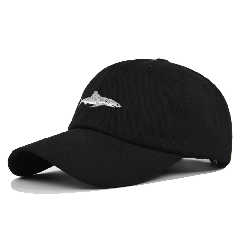 

Small Fish 3D Embroidered Baseball Cap Washed Old Duck Tongue Cap Shark Embroidered Duck Tongue Hat Sun Visor Curved Brim Hat