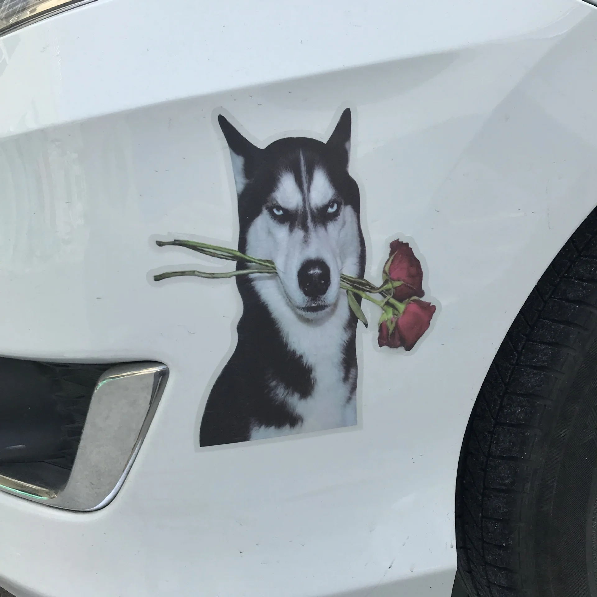 New Funny Husky Emoji Stickers Personality Scratch Creative Erha Eyes High Beam Light Car Stickers