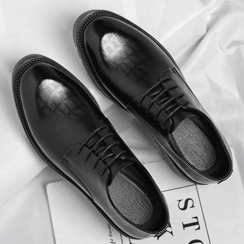 New Luxury Men's Brogues Leather Elevator Shoes Man Height Increase Insole 8cm/10cm Black Formal Business Wedding Work Men Shoes 4