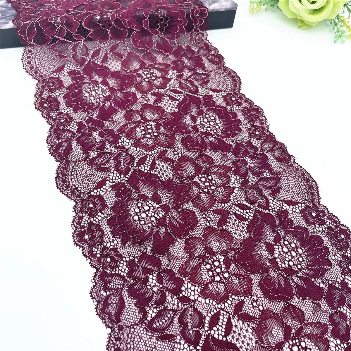 3y/lot Width 17.50cm Burgundy With Silver Elastic Stretch Lace 5