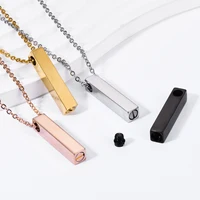 Stainless Steel Customized Text Geometry Vertical Cubic Bar Cremation Urn  For Memorial Ash Keepsake JewelryPendant Necklace 2