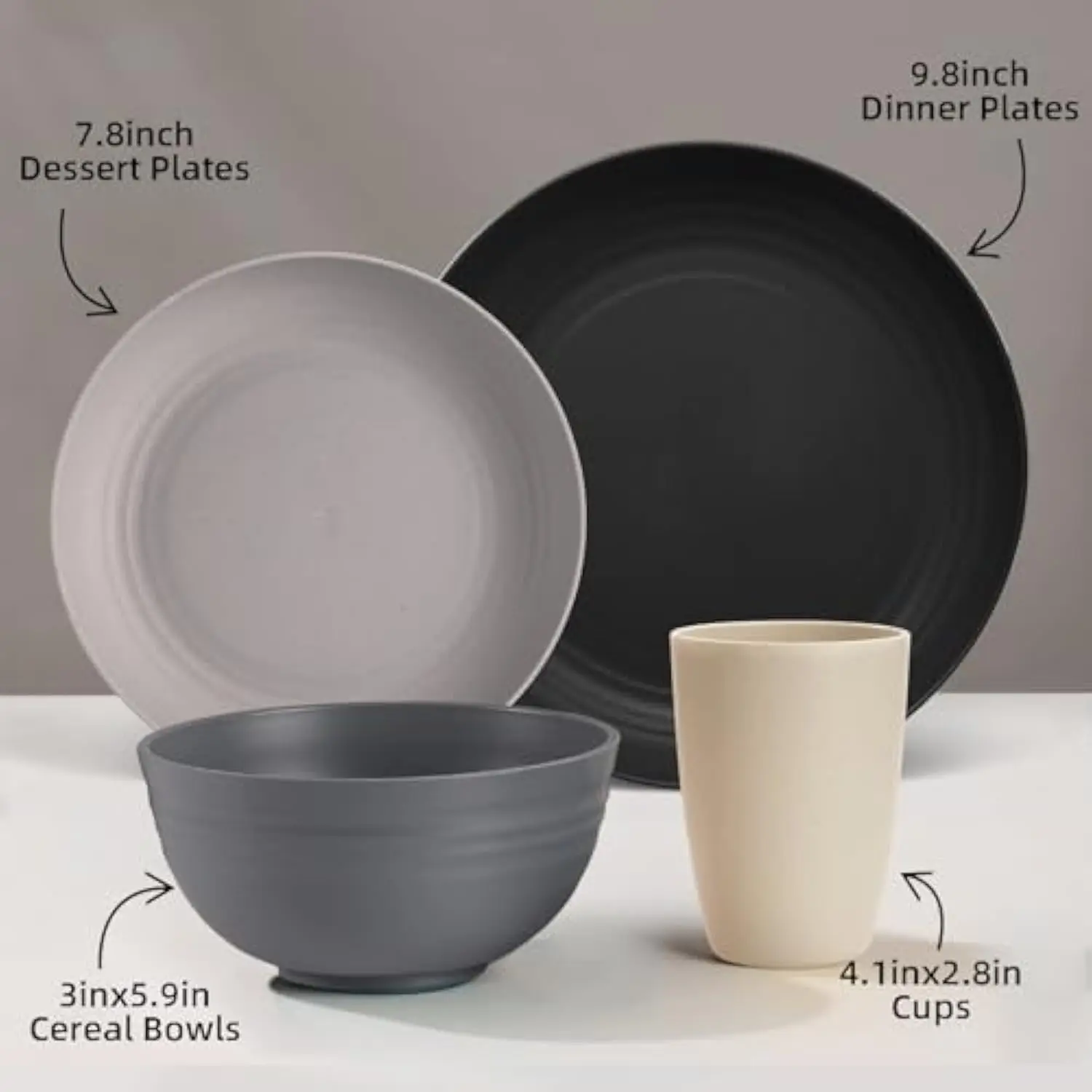Wheat Straw Dinnerware Sets, 32Pcs Plastic Plates and Bowls Sets for 8, Unbreakable Reusable Wheat Straw Bowls Plates Cups Dishe
