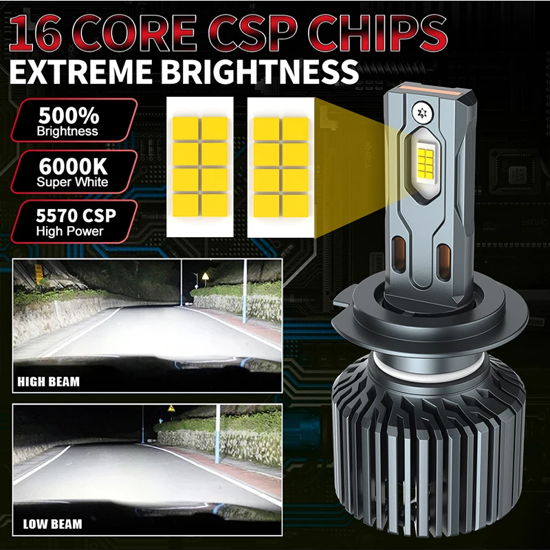 5000000LM 4800W H7 H4 LED 헤드라이트 CANBUS H11 H8 H9 9012 9006 9005 터보 5570 CSP 칩 자동차 전구 안개등 헤드램프 팬 포함 6000K