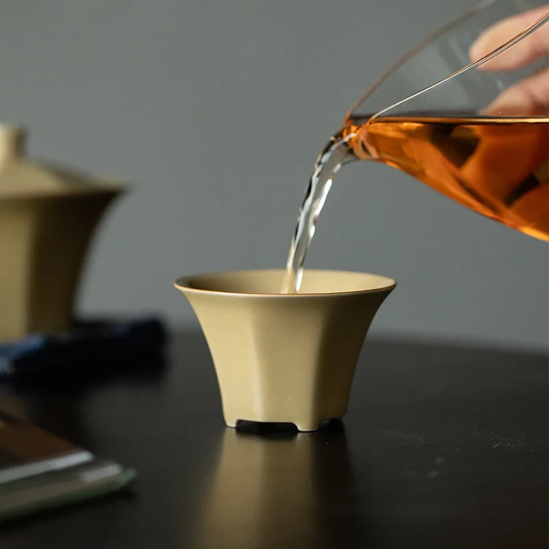 Желтая чайная чашка ручной работы Jingdezhen Ding Ware богатство из любого направления