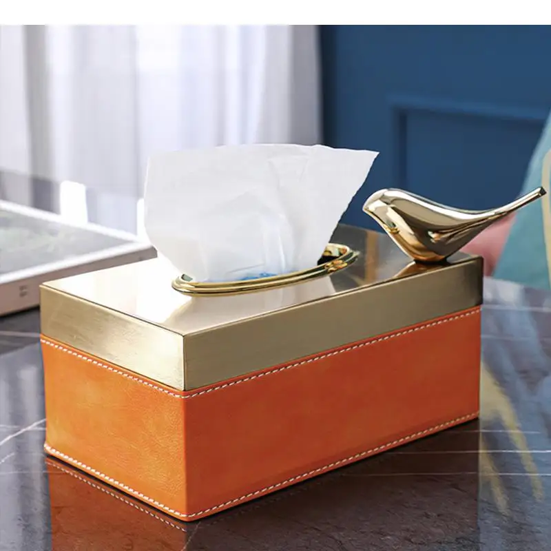 

Golden Bird Tissue Boxes Home Leather Napkins Holder Coffee Table Desktop Tissue Paper Organizer Modern Decor Paper Towel Box