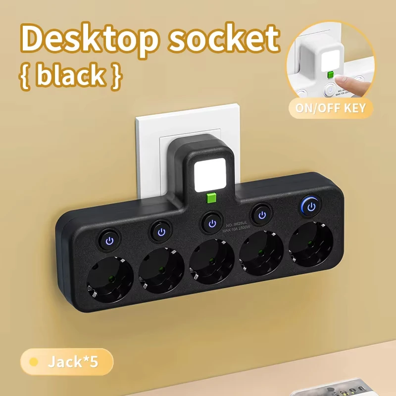 EU Plug Multitap Power Strip with 4 Outlets, 2 USB Ports, and 1 Type-C Port, 2500W Max