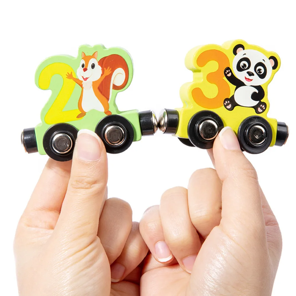 Montessori Magnetic Train Educational Toys Wooden Animal Dinosaur Number Puzzle Building Blocks Assembled Toys Birthday Gifts 4