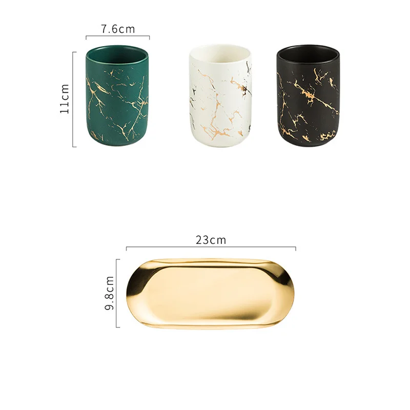 Toothbrush Holder Creative Marbled Gold Plated Mouthwash Cup Couple Toothbrush Holder Bathroom Accessories Ceramic Mouthwash Cup Home Decoration