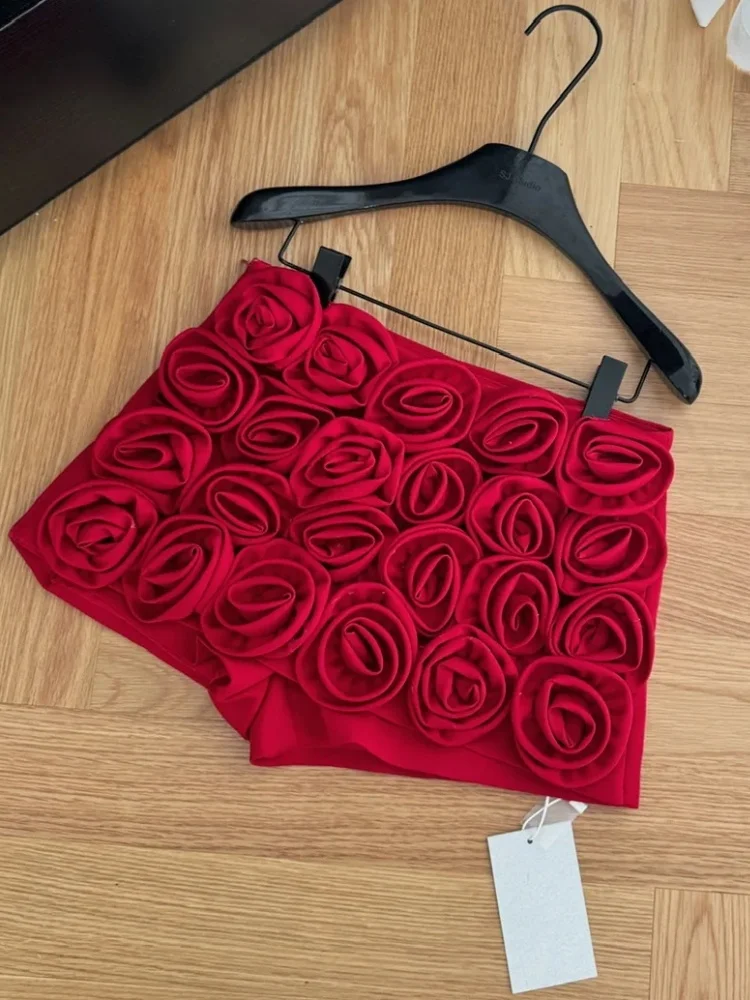 SMTHMA New Autumn Small Fragrance Style 3D Three-Dimensional Rose Flower Short Women's Elegant Temperament Runway Shorts