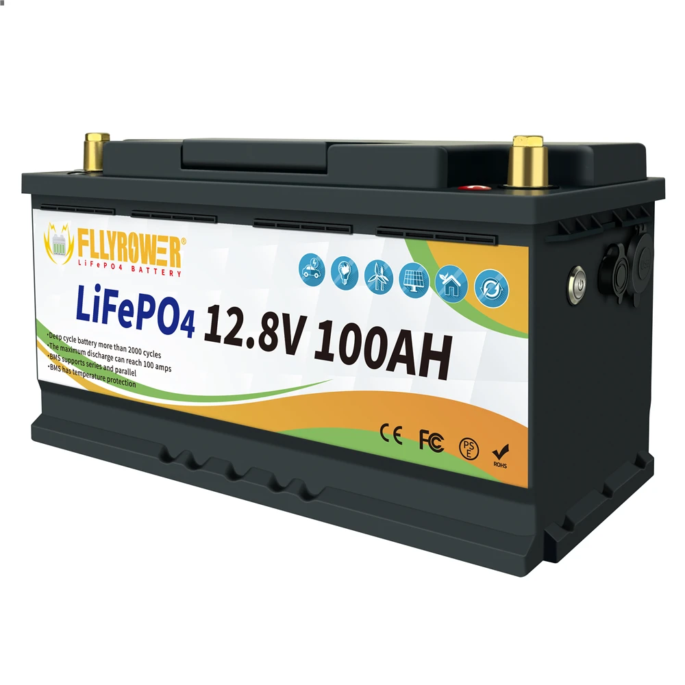 LiFePO4 Battery 12V 100Ah/1028Wh Built-in BMS Off-grid Solar Power