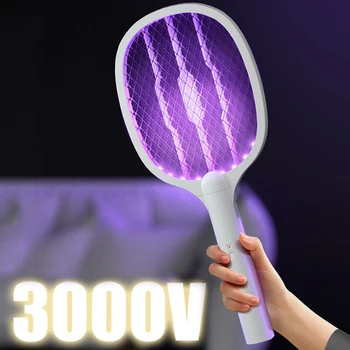 2 in 1 Bug Zapper Racket Handheld Electric Fly Swatter Safe Mosquito Swatter Rechargeable for Home Bedroom Office Indoor Outdoor 1
