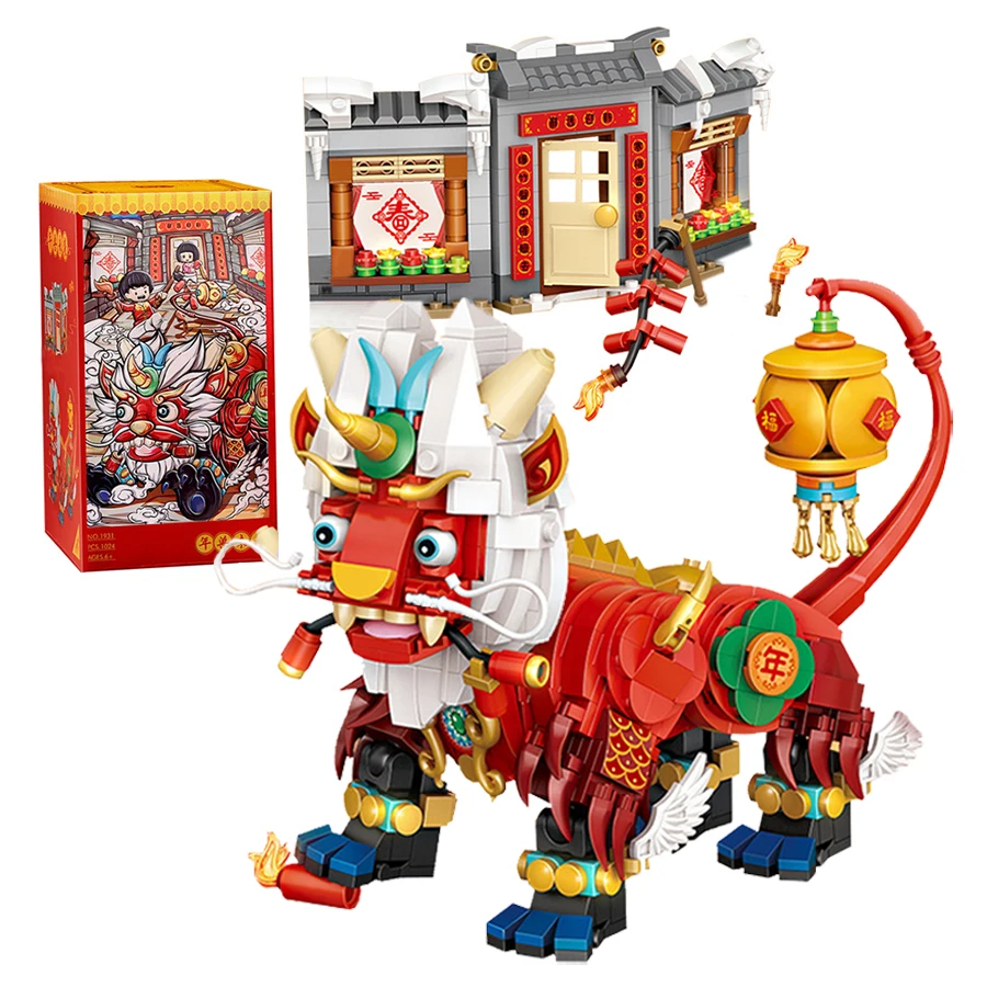 

Chinese Ancient Legend Nien Beast Animal Model Mini Building Blocks Year Monster Educational Puzzle Toys For Kids New Year Gifts