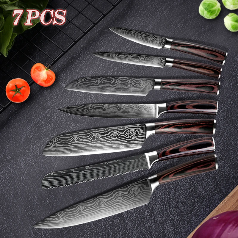 Juego de 9 cuchillos de cocina de acero inoxidable blanco para chef, juego  de cuchillos súper afilados con soporte acrílico, juego de cuchillos de