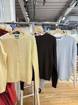 Twisted Flower Solid Sweater Cardigan Autumn Long Sleeve O-neck Single Breasted Cotton Knitwear Casual All-match Sweet Sweaters 1