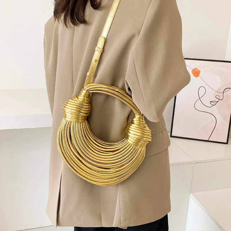 

New Line Bundle Clutch Gold Bag Silver Shoulder Bag Luxury Bread Knotted Cross-body Lady Evening Bag Women Handbag Hobo Bag