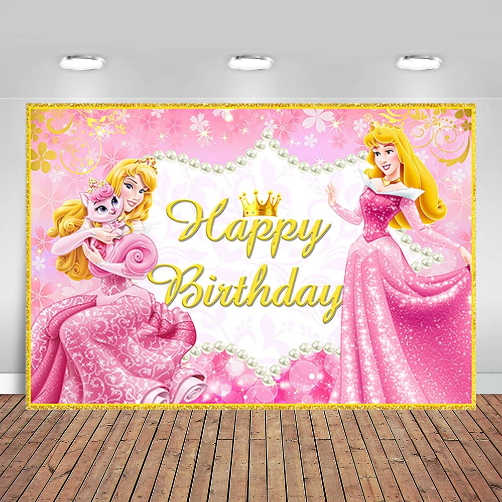 Pink Princess Backdrop Birthday Party Sleeping Beauty Photo Backgrounds Princess Aurora Theme Baby Shower Banner for Birthday