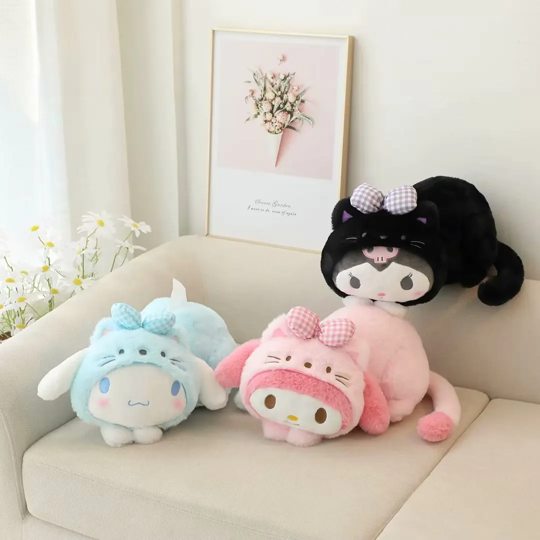

Anime Sanrio Kawaii New Cinnamoroll Stuffed Toy Cartoon Healing Cat Series Kuromi Bedside Sofa Decorations Paper Extraction Box