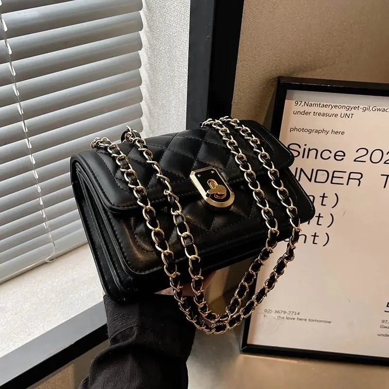 

Korean Style Women's Grids Square Bag 2024 Spring New Unique Crossbody Bag Texture Buckle Lady Versatile Flap Shoulder Bags