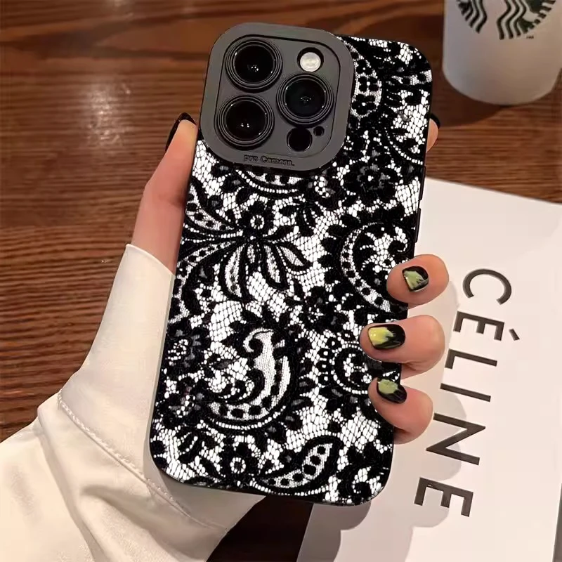 Black Lace Pattern Shockproof Silicone Soft Phone Case Cover