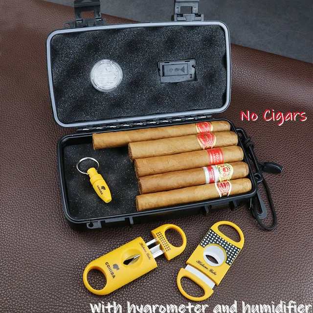 Cohiba Premium Plastic Cigar Case W/ Humidifier Hygrometer Waterproof Shockproof Travel Ashtray Humidor Storage Box Accessories - Image 3