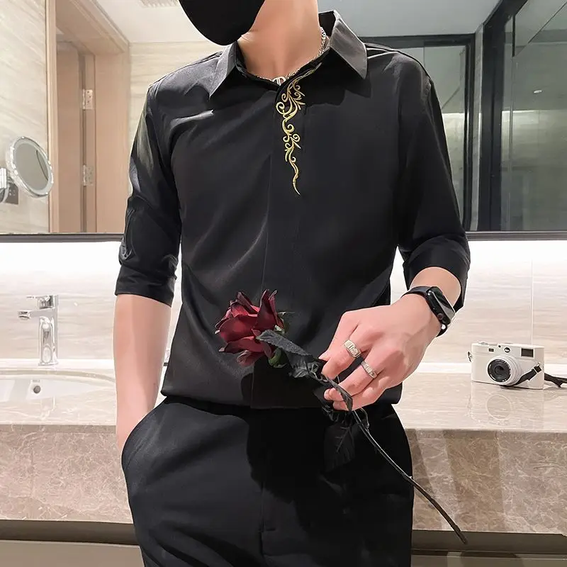 2024 Elegant Fashion Harajuku Slim Fit Ropa Hombre Loose Sport All Match Casual Shirt Pointed Collar Button Long Sleeve Blusa